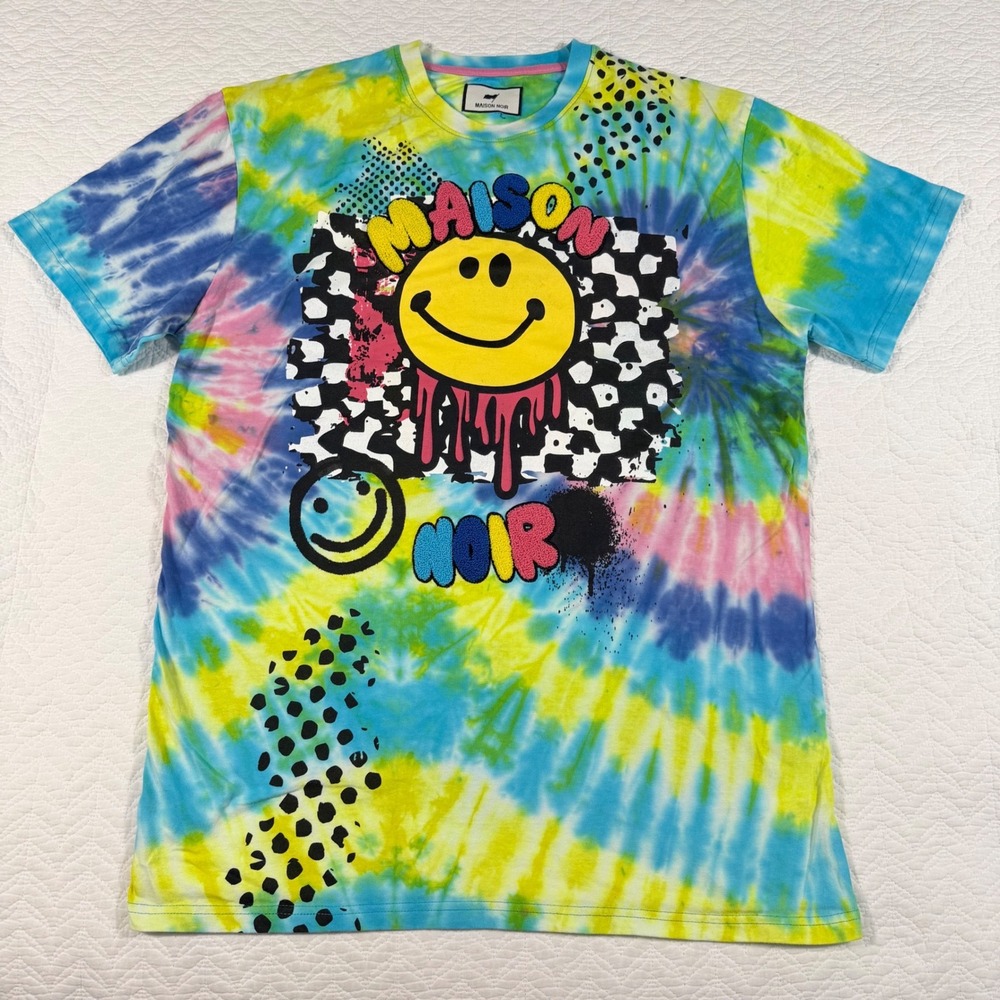 Maison Noir Tie Dye Smiley Face Graphic‎ T Shirt Men's Size Large